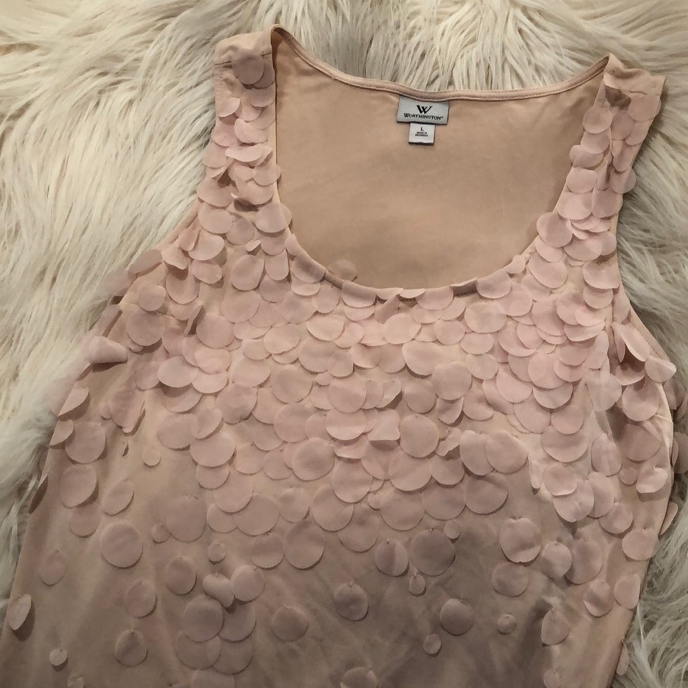 Peach sheer overlay with circle cut detail